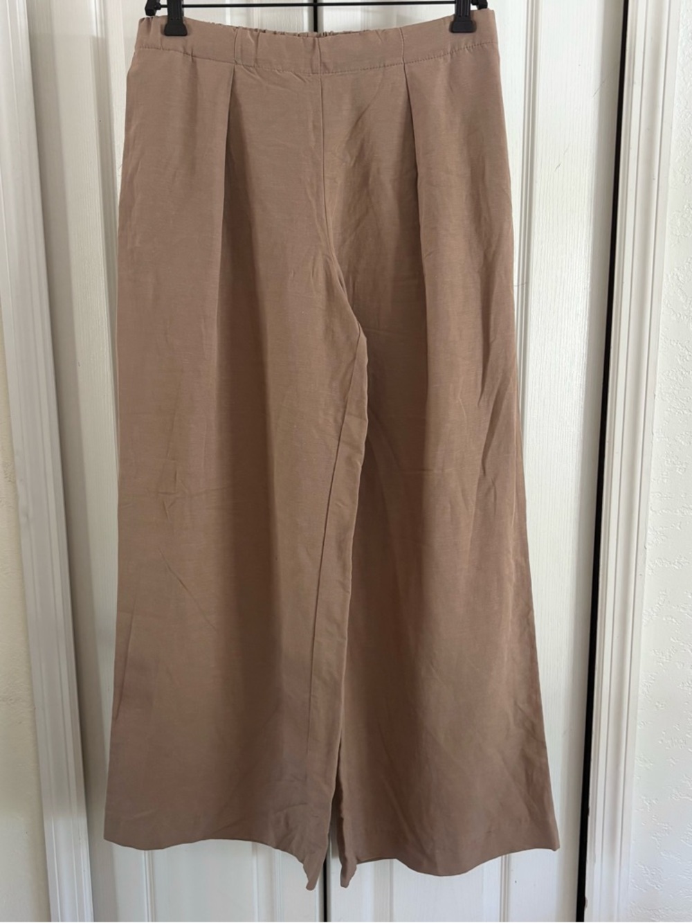 Zara Linen Blend Wide Leg Pull-On Pants Pleated Front Neutral Tan Size Medium - Picture 2 of 13